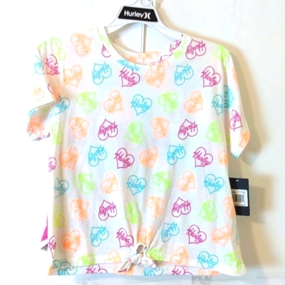 HURLEY PINK WHITE TWO PIECE TWIST TIE TOP & JOGGER SHORTS SET SIZE XL 12/14 NWT - Picture 1 of 6